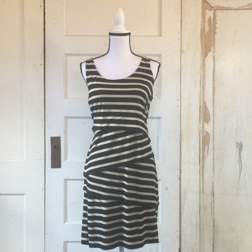 Ann Taylor Loft Black and Ivory Striped Dress